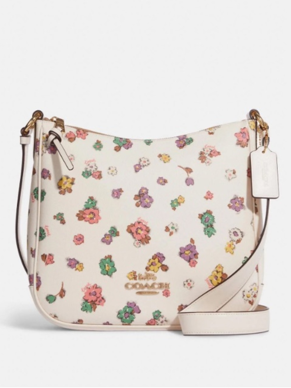Coach ELLIE FILE BAG WITH SPACED FLORAL FIELD PRINT Crossbody Beige‎ Gold
